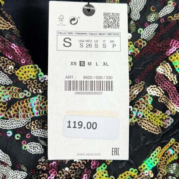 NWT ZARA Black Sequin Multicolored Mini Dress $119 - Picture 7 of 10
